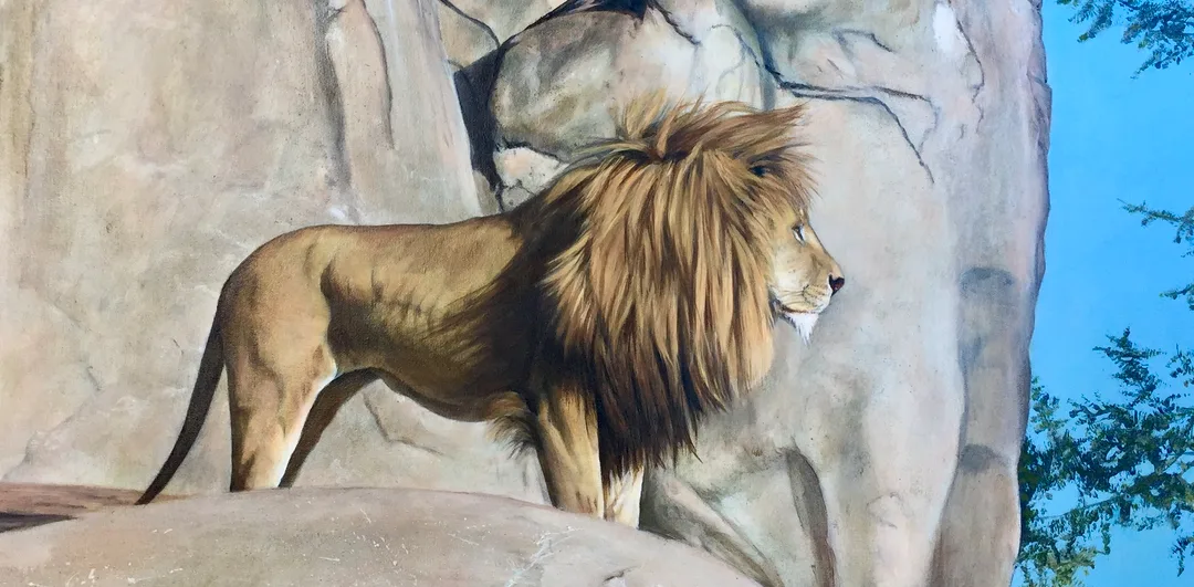 Lion oil painting detail.