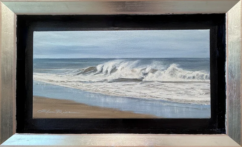 This painting of nor'easter waves on the Atlantic coast doesn't really picture horses, though it's named Wild Horses, the product of the artist's imagination and a family habit of naming waves charging in white horses.