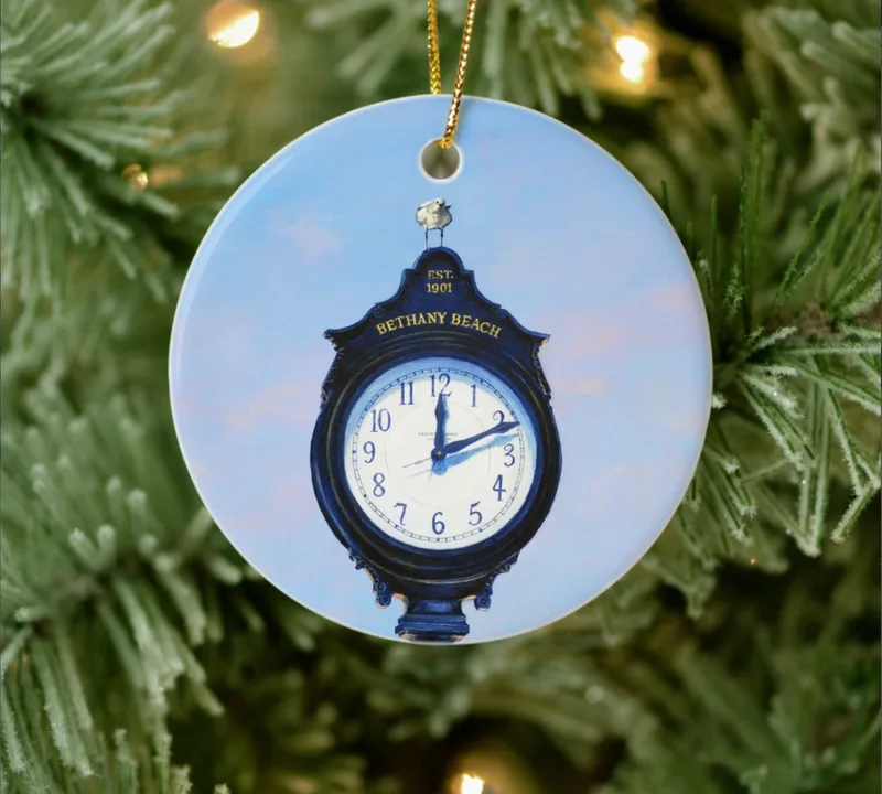 "Watchbird" Bethany Beach clock fine porcelain ornament