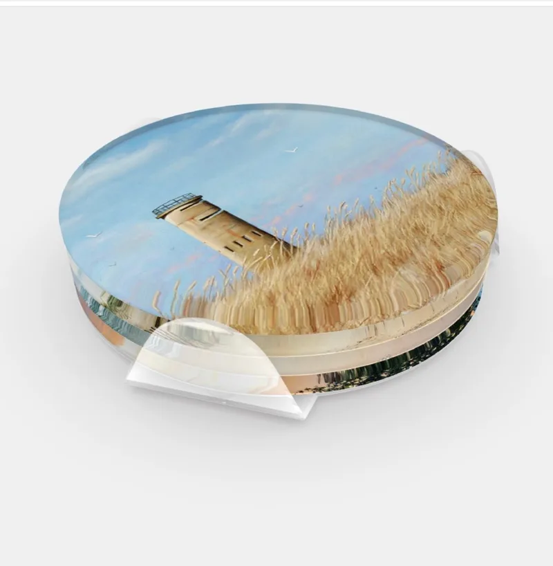 Set of 4 coasters featuring summertime paintings by Ellen Rice