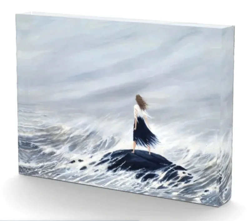Painting "Standing on the Rock" in a 5" x 7" crystal block with a 3 dimensional quality.