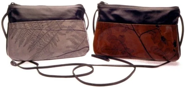 Two 3-in-1 Leaf Leather bags shown in two colors.