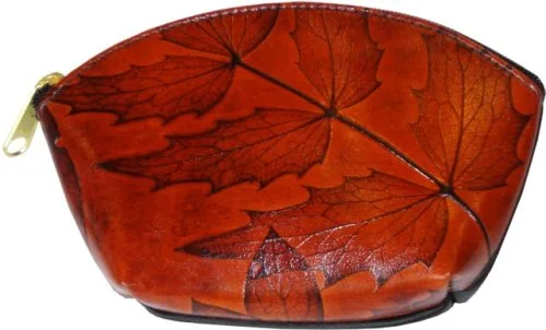 Leaf Leather Half Moon Cosmetic Bag.