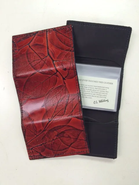 Men's Trifold Leaf Leather wallet front and interior.