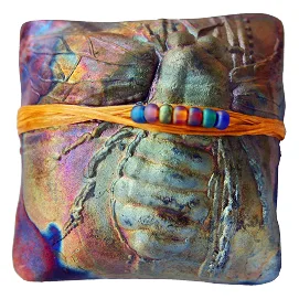 J. Davis Raku Bumble Bee Square InnerSpirit Rattle: Wisdom