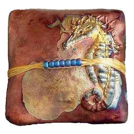 J. Davis Raku Seahorse Square InnerSpirit Rattle: Tenacity & Good Fortune