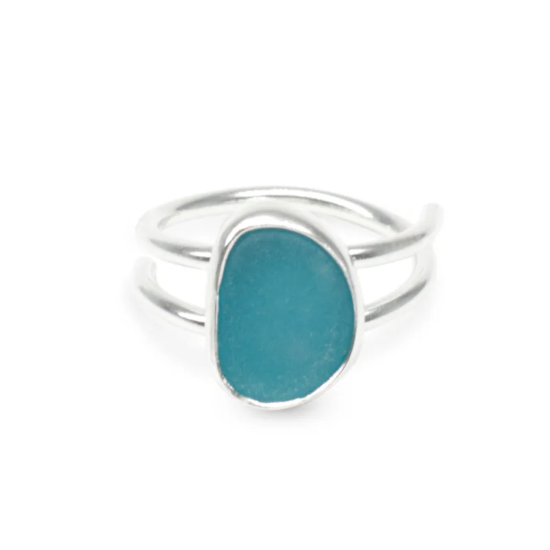 Meg's Sterling Silver Bezel Set Sea Glass Ring in Coastal Teal