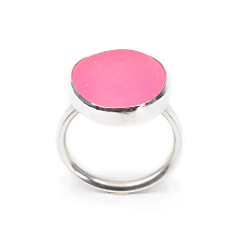 Meg's Prism Sea Glass Sterling Silver 'Statement' Ring in Hot Pink