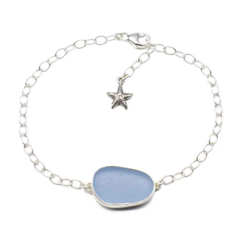Meg's Solitaire Prism Sea Glass Bracelet in Heather Blue