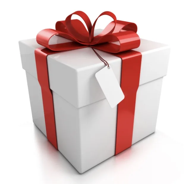 Image of a wrapped gift with red ribbon.