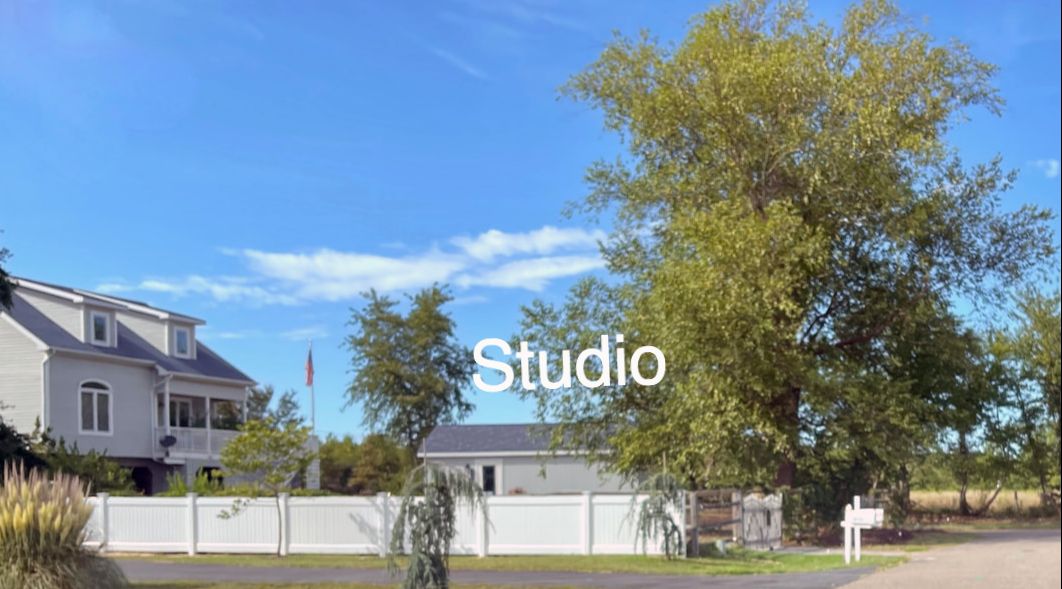 Photo showing stret view of Ellen Rice's home and separate  art studio and gallery on the northern outskirts of Ocean View, Delaware.
