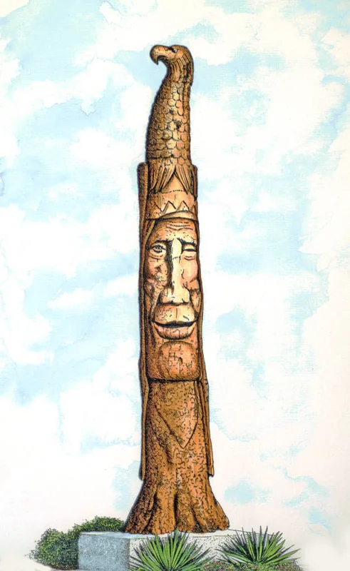 This pen, ink and watercolor by Ellen Rice depicts Bethany Beach, Delaware's famed 